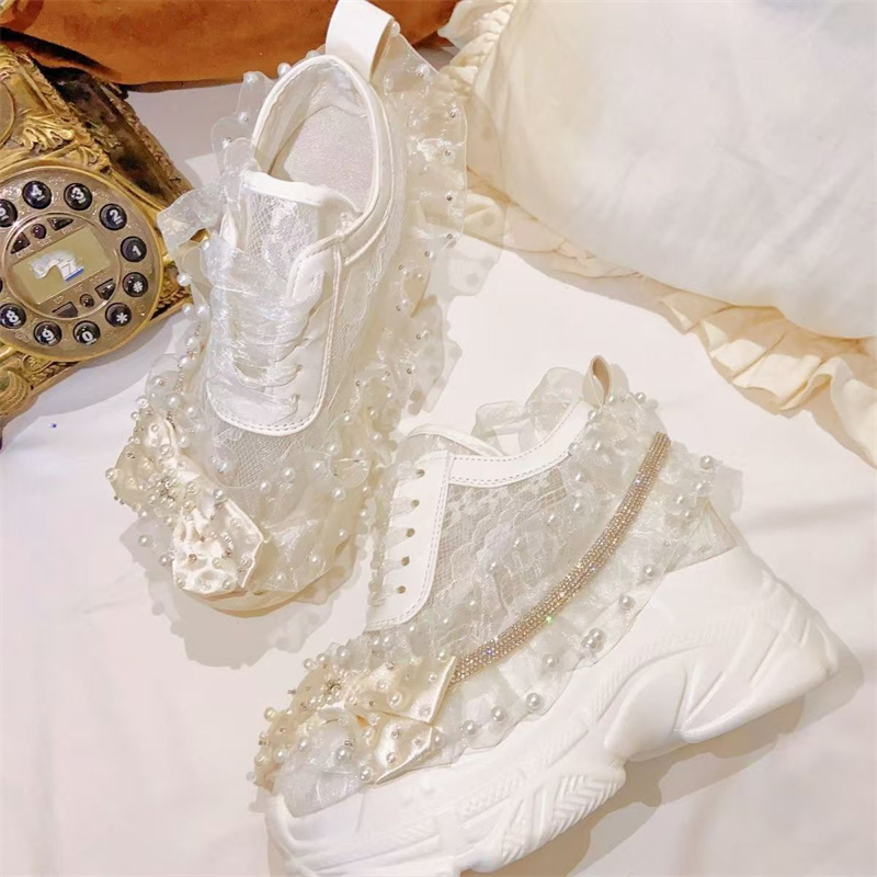 Crystal Mesh Fabric - Grube dno koronkowa wstążka rhinestone perłowe