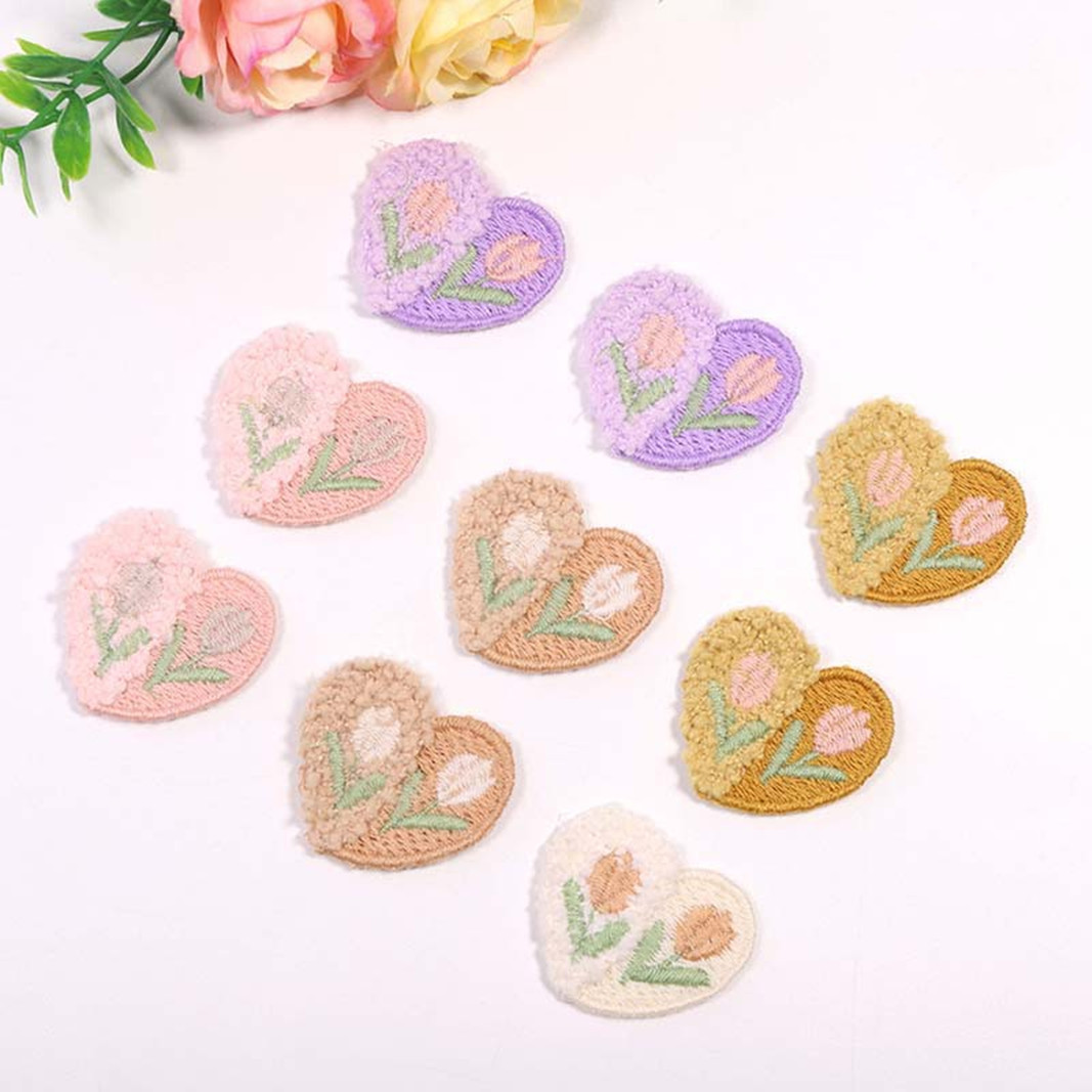 Applique Patch Flower - 10PCS Wełniana pluszowa aplikacja kwiatowa miłości