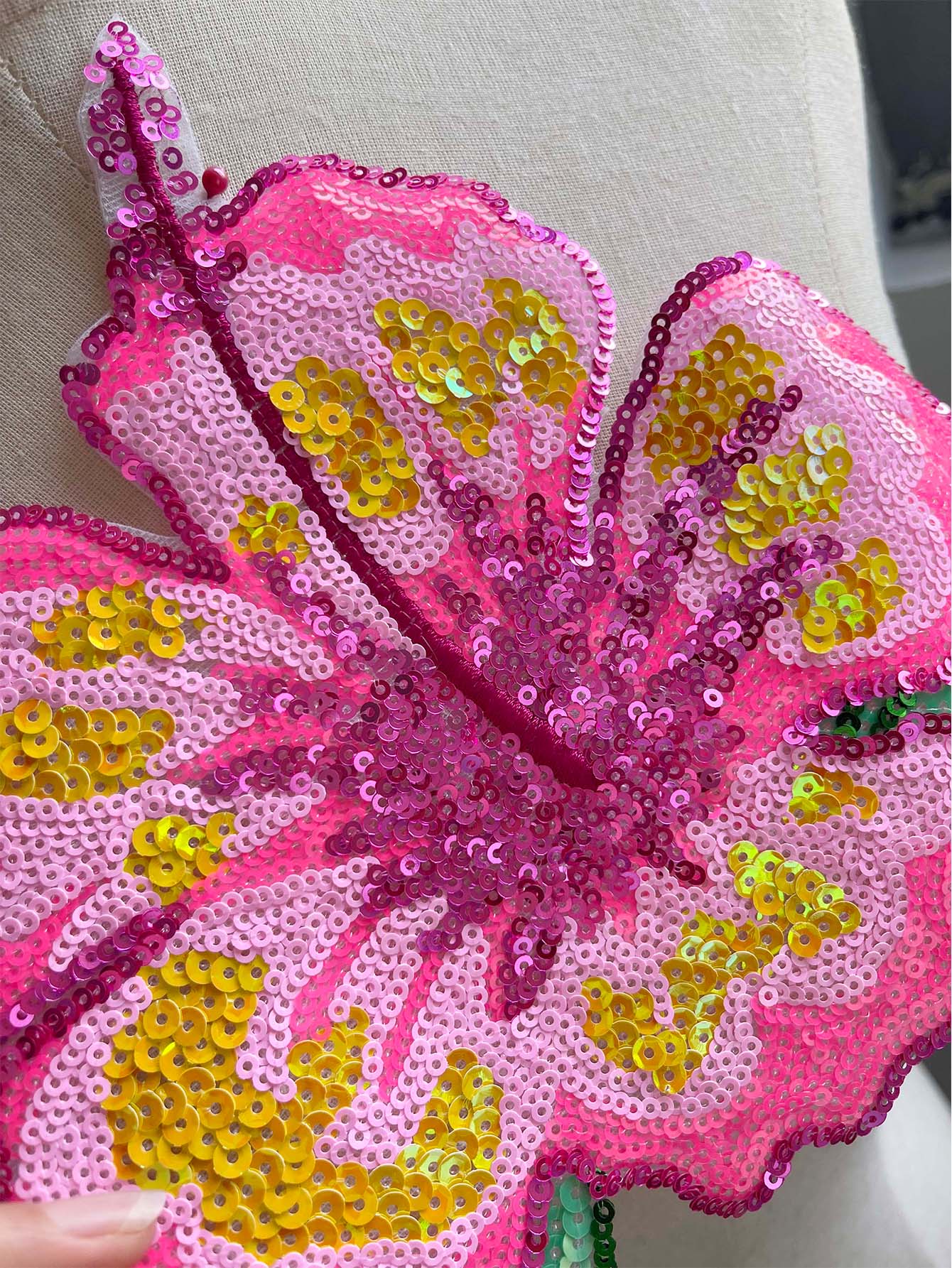 Applique Patch Flower - 1 sztuka 26CM błyszczące różowe cekiny